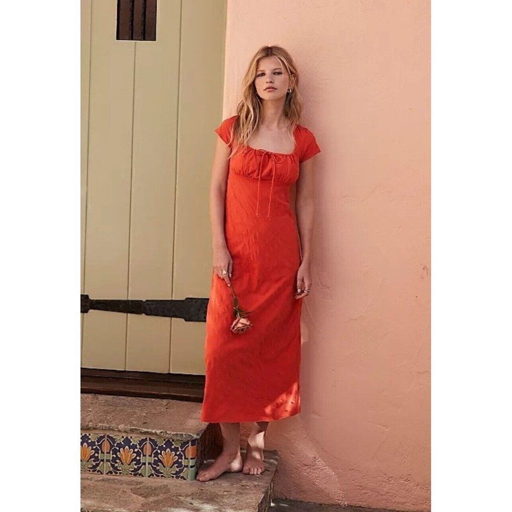 NEW FREE PEOPLE Sz XS NATALYA SOLID MIDI DRESS IN RED